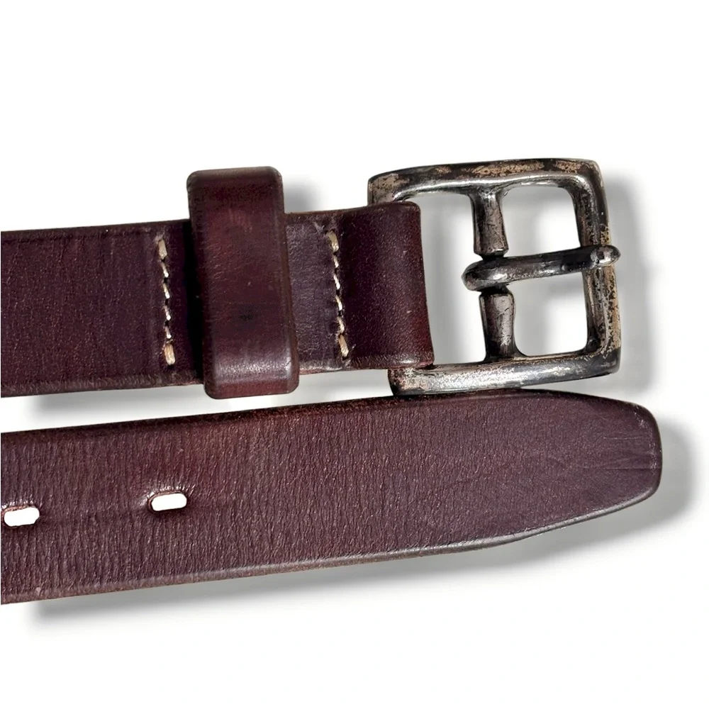 BANANA REPUBLIC Brown Leather Belt Distressed Buckle Contrasted Stitching 90s